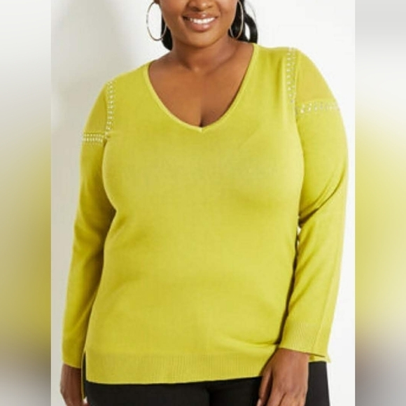 Embellished Mesh Paneled Knit Top - Picture 1 of 9
